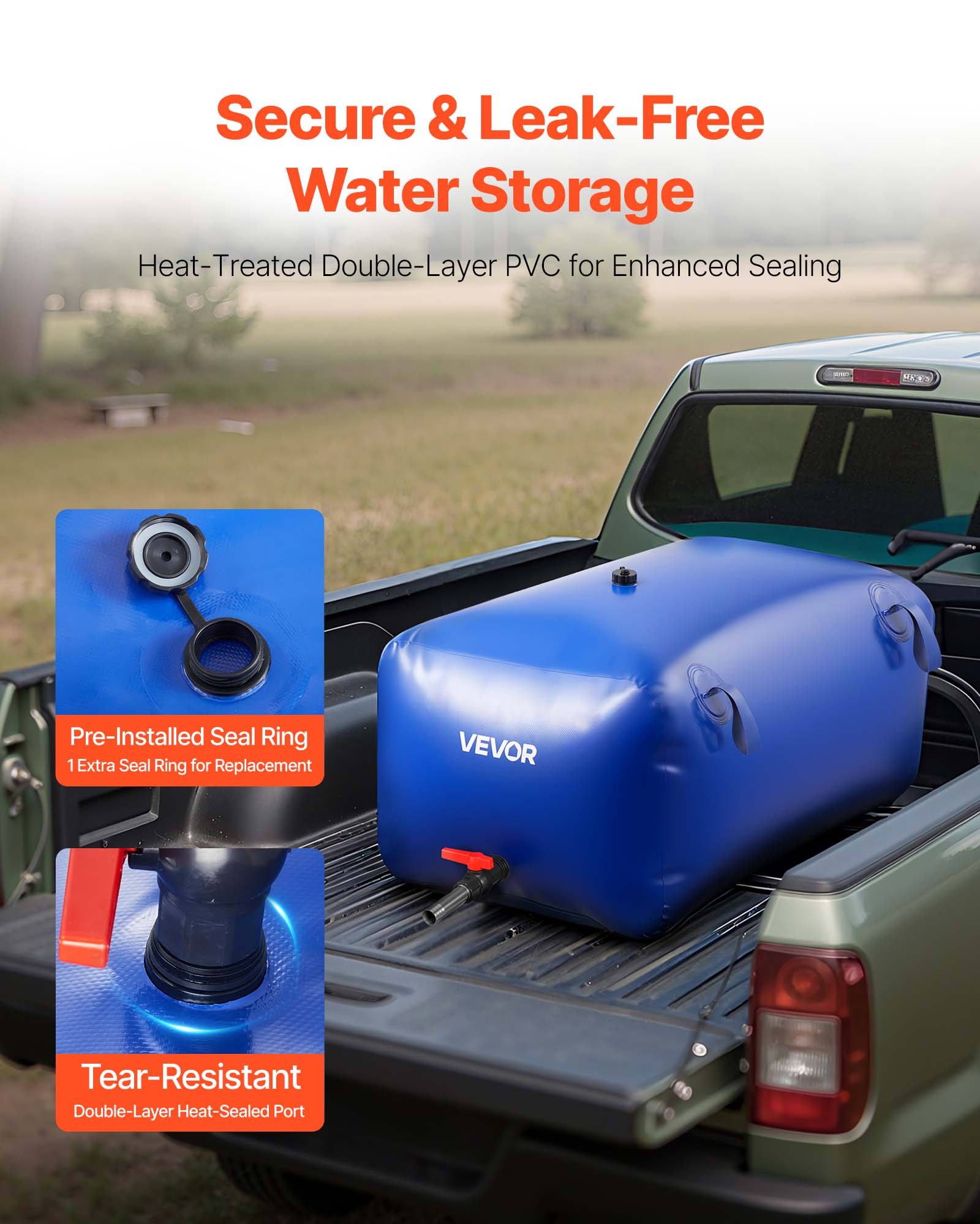 VEVOR ​Vejiga del Almacenamiento de Agua con Válvula 240 L, Bolsa de Agua de PVC Doble Capa 1000D, Portátil y Plegable, Resistente a Fugas, para Autocaravanas, Camiones, Uso en Exteriores, Azul