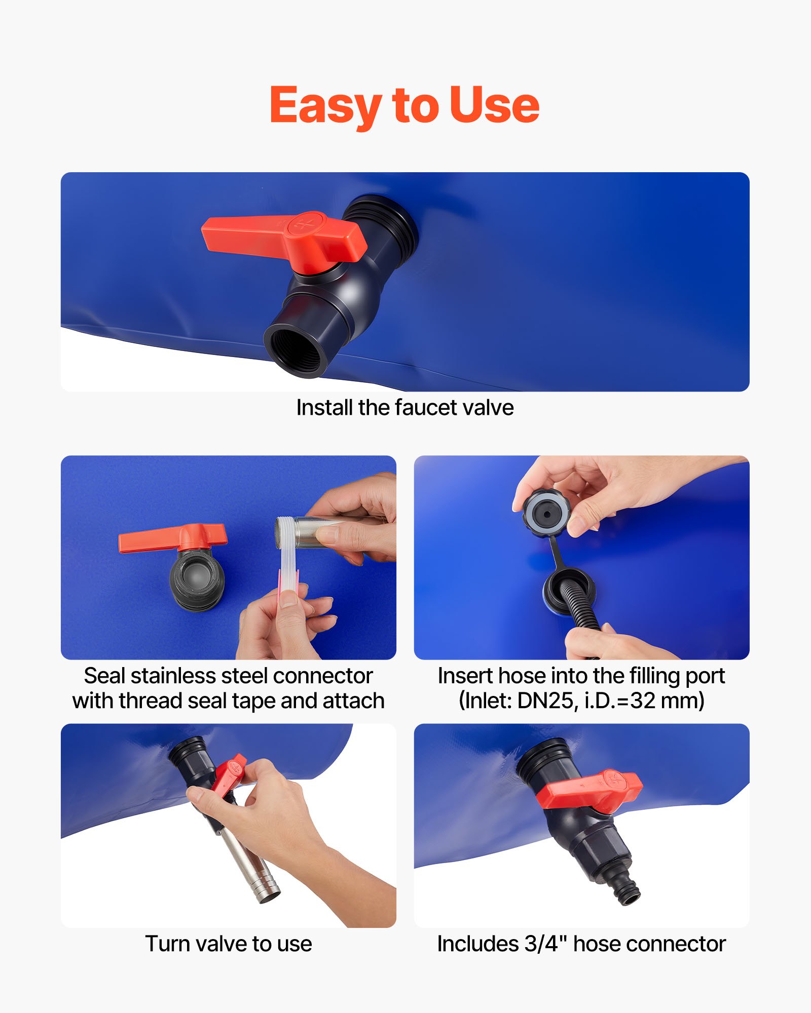 VEVOR ​Vejiga del Almacenamiento de Agua con Válvula 400 L, Bolsa de Agua de PVC Doble Capa 1000D, Portátil y Plegable, Resistente a Fugas, para Autocaravanas, Camiones, Uso en Exteriores, Azul