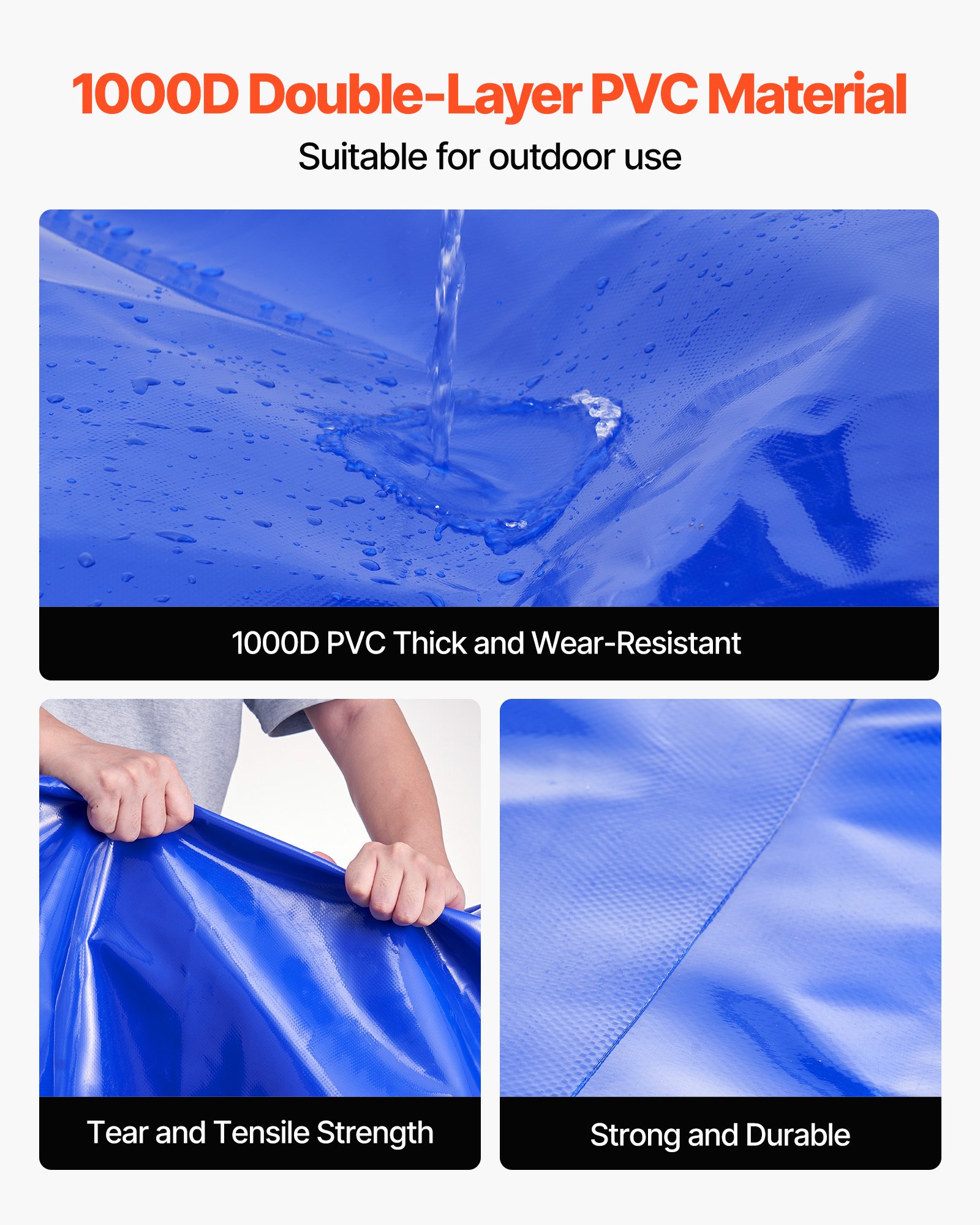 VEVOR Tanque de Agua Blanda, Depósito de Agua Flexible Plegable de PVC 1000D, Bolsa Flexible Portátil de Gran Capacidad de 1000 L para Riego de Jardines, Camping y Prevención de Incendios, Azul