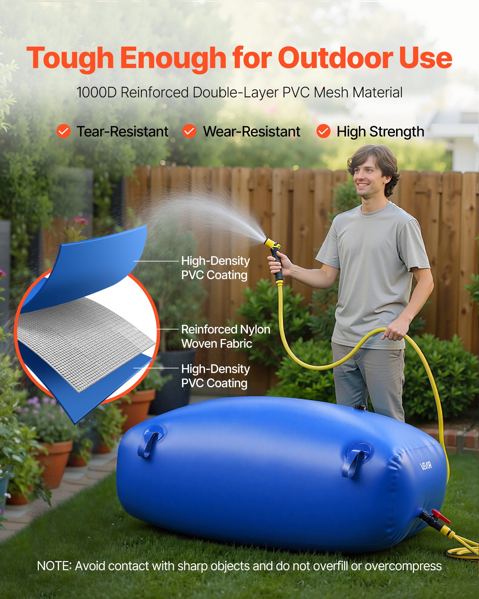 VEVOR ​Vejiga del Almacenamiento de Agua con Válvula 300 L, Bolsa de Agua de PVC Doble Capa 1000D, Portátil y Plegable, Resistente a Fugas, para Autocaravanas, Camiones, Uso en Exteriores, Azul
