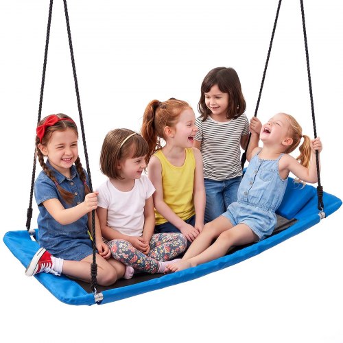 VEVOR Columpio Rectangular 770 x 1490 mm Capacidad de Carga 317 kg Azul, Diversión para Familia Amigos, con 2 Correas y Cuerdas Ajustables, Almohadilla, Kit de Accesorios, para Interior y Exterior