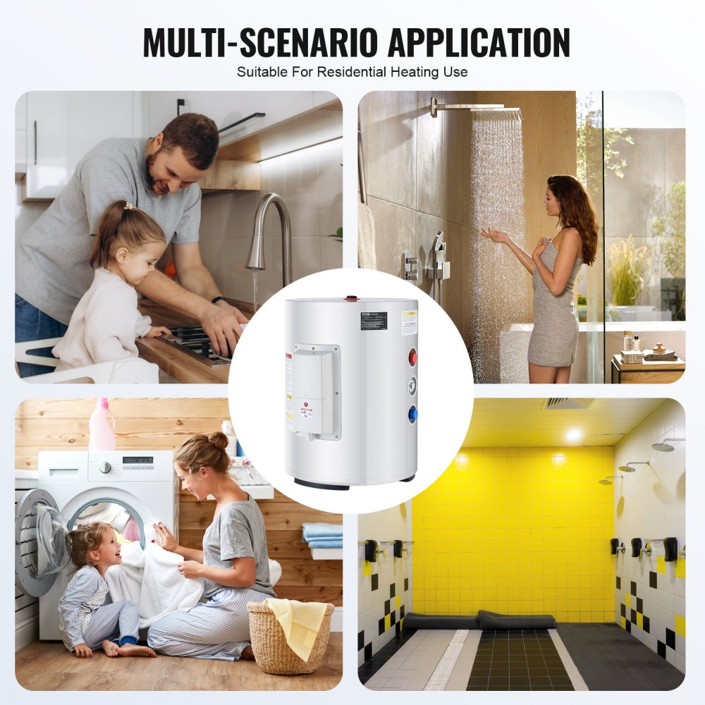 VEVOR Calentador de Agua Eléctrico 1600 W Calentador de Agua con Depósito de 40 L con Pantalla LED, Control de Perilla, Conexión Lateral a Prueba de Agua IPX4, Calentadores a Pedido para Ducha, Baño