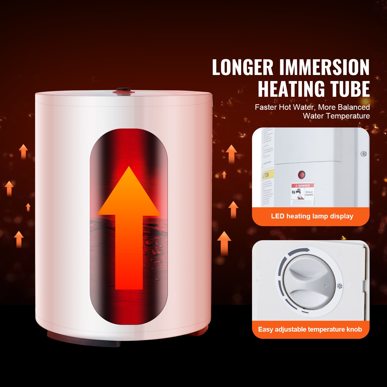 VEVOR Calentador de Agua Eléctrico 1600 W Calentador de Agua con Depósito de 40 L con Pantalla LED, Control de Perilla, Conexión Lateral a Prueba de Agua IPX4, Calentadores a Pedido para Ducha, Baño