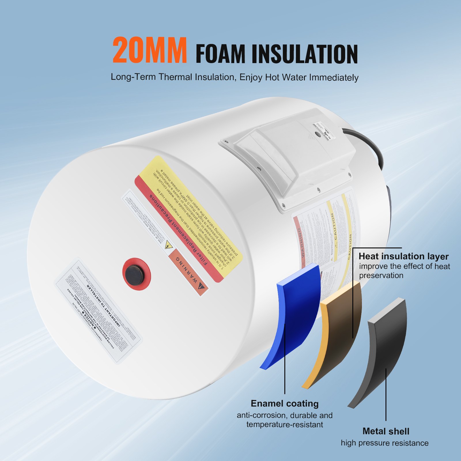 VEVOR Calentador de Agua Eléctrico 1600 W Calentador de Agua con Depósito de 40 L con Pantalla LED, Control de Perilla, Conexión Lateral a Prueba de Agua IPX4, Calentadores a Pedido para Ducha, Baño