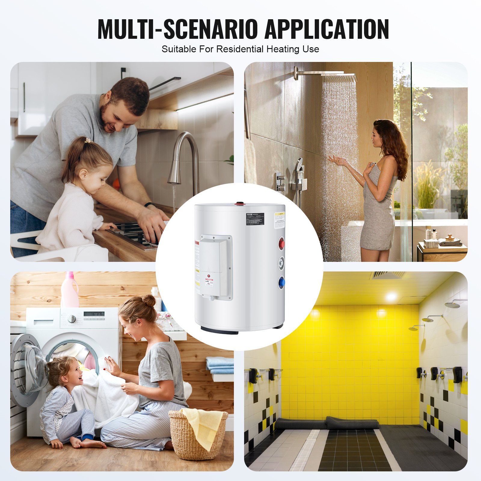 VEVOR Calentador de Agua Eléctrico 1600 W Calentador de Agua con Depósito de 40 L con Pantalla LED, Control de Perilla, Conexión Lateral a Prueba de Agua IPX4, Calentadores a Pedido para Ducha, Baño