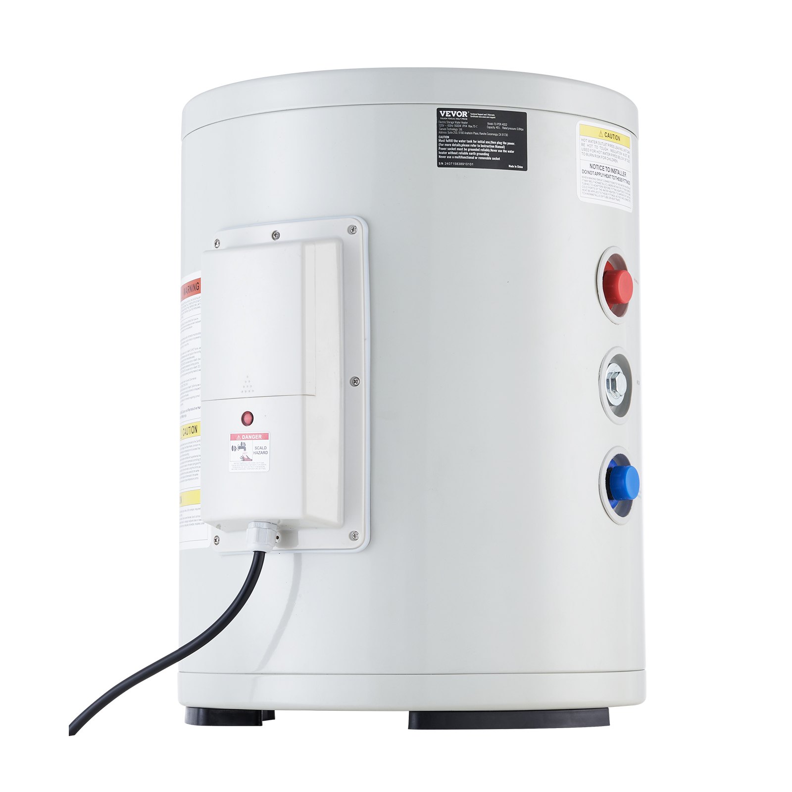 VEVOR Calentador de Agua Eléctrico 1600 W Calentador de Agua con Depósito de 40 L con Pantalla LED, Control de Perilla, Conexión Lateral a Prueba de Agua IPX4, Calentadores a Pedido para Ducha, Baño