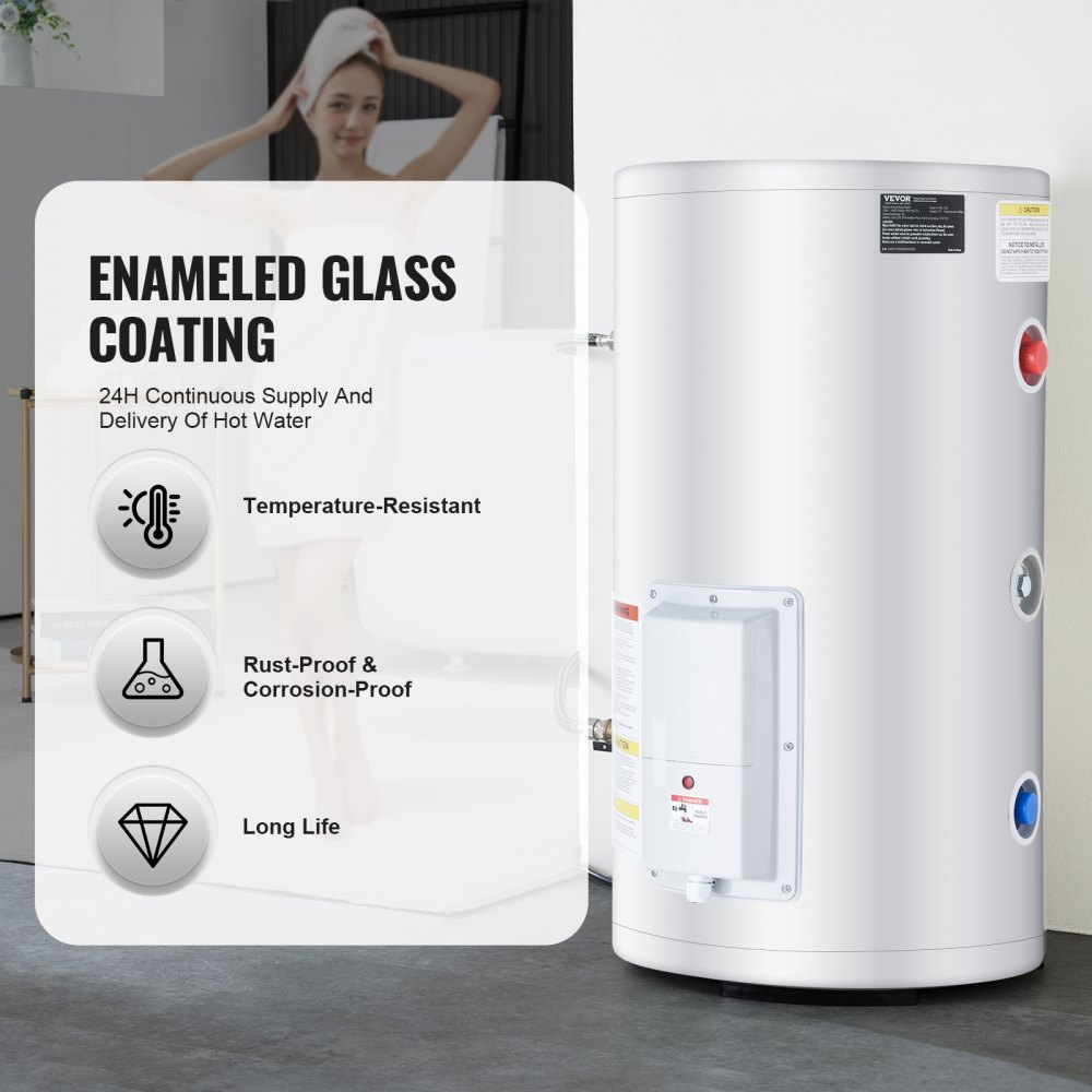 VEVOR Calentador de Agua Eléctrico 2000 W Calentador de Agua con Depósito 70 L con Luz LED, Control de Perilla, Conexión Lateral a Prueba de Agua IPX4, Calentadores a Pedido para Ducha, Baño