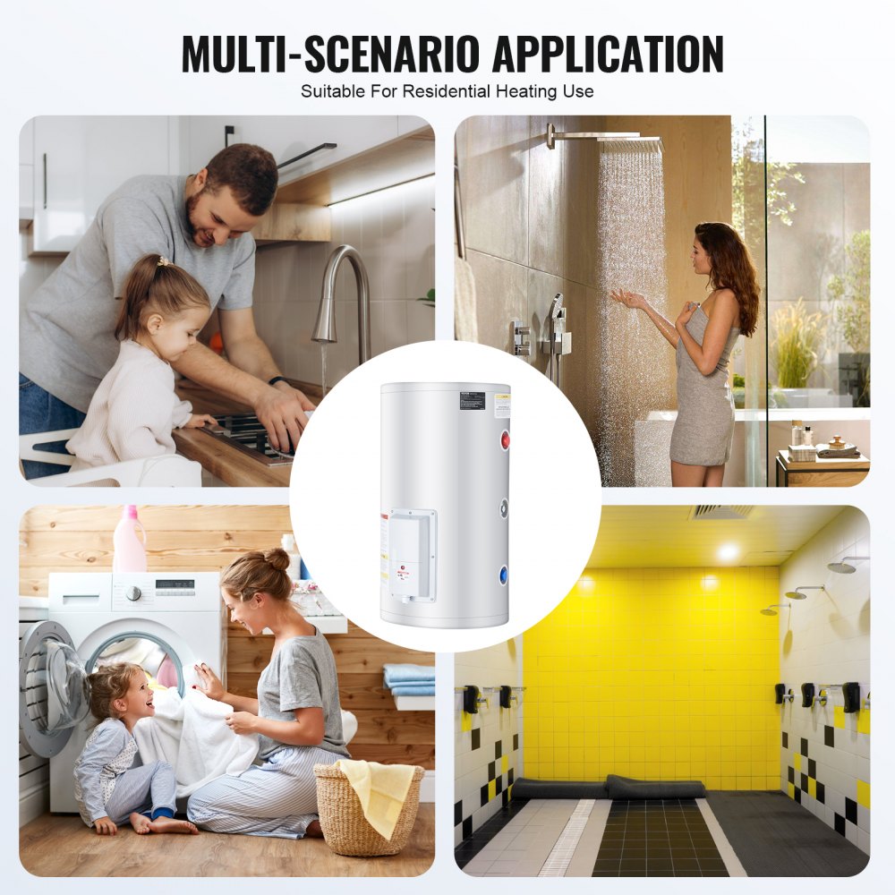VEVOR Calentador de Agua Eléctrico 2000 W Calentador de Agua con Depósito 70 L con Luz LED, Control de Perilla, Conexión Lateral a Prueba de Agua IPX4, Calentadores a Pedido para Ducha, Baño