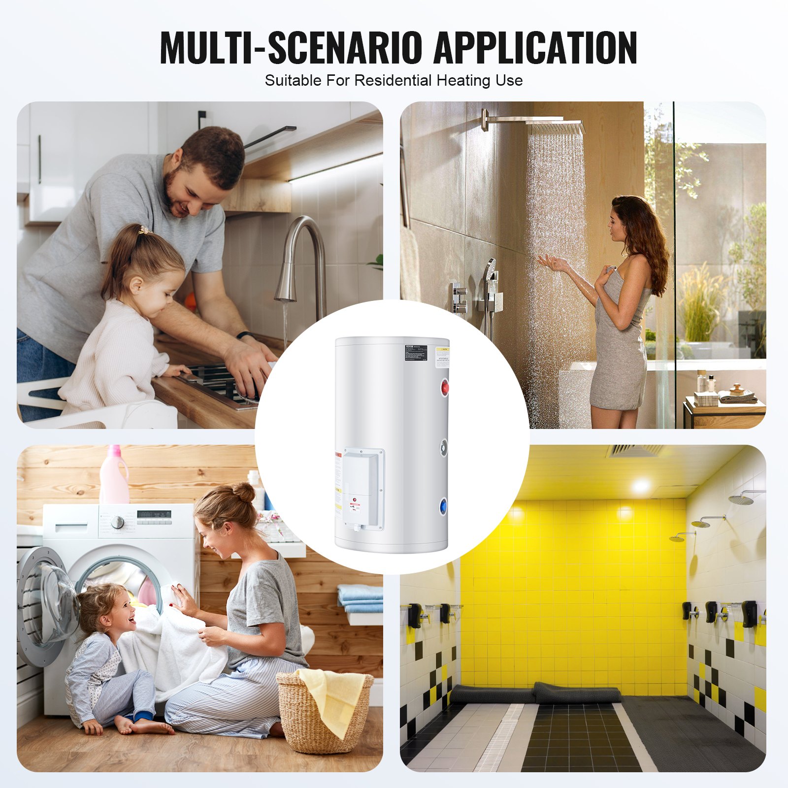 VEVOR Calentador de Agua Eléctrico 2000 W Calentador de Agua con Depósito 70 L con Luz LED, Control de Perilla, Conexión Lateral a Prueba de Agua IPX4, Calentadores a Pedido para Ducha, Baño