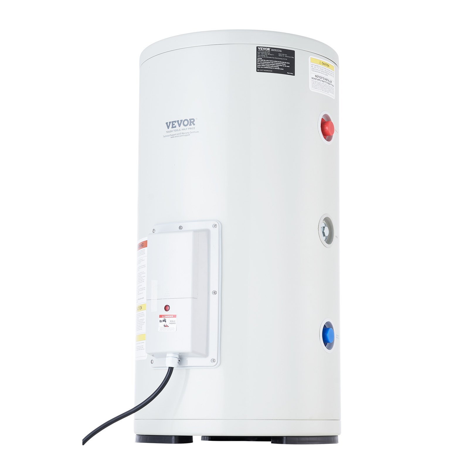 VEVOR Calentador de Agua Eléctrico 2000 W Calentador de Agua con Depósito 70 L con Luz LED, Control de Perilla, Conexión Lateral a Prueba de Agua IPX4, Calentadores a Pedido para Ducha, Baño