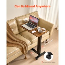 VEVOR Mesa de Cama con Elevación Eléctrica y 4 Ruedas, Color Madera y Negro