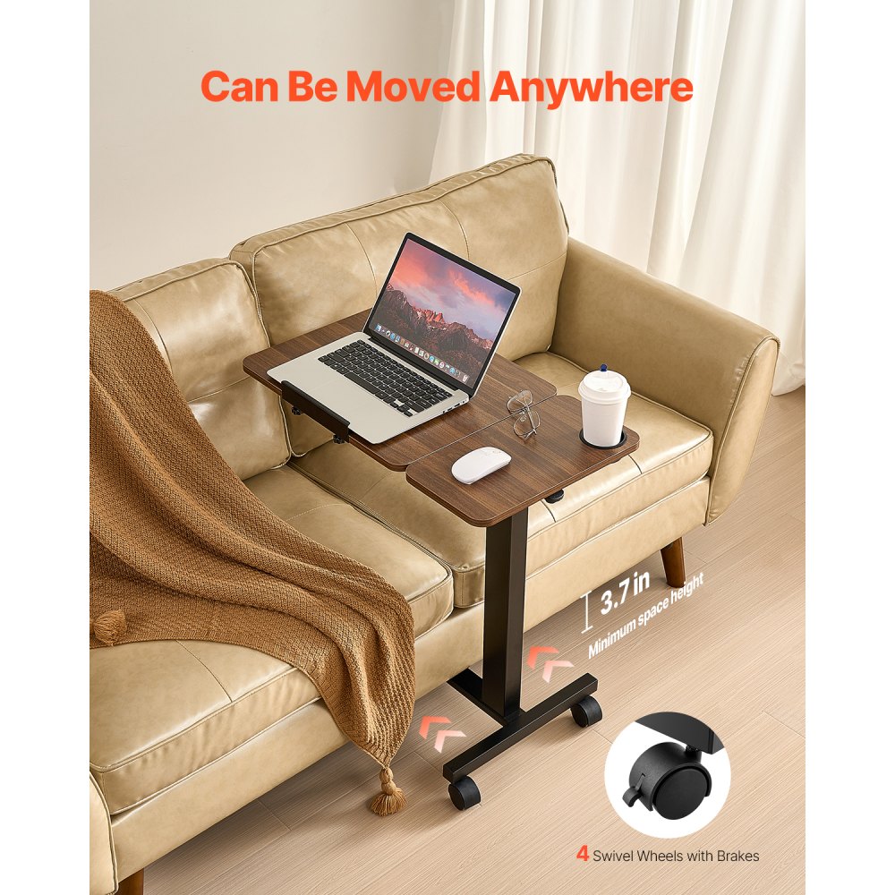 VEVOR Overbed Table, Mobile Side Table with Foldable Desktop, Height & Angle Adjustable Laptop Table with Cup Holder, Bed Table for Office/Study