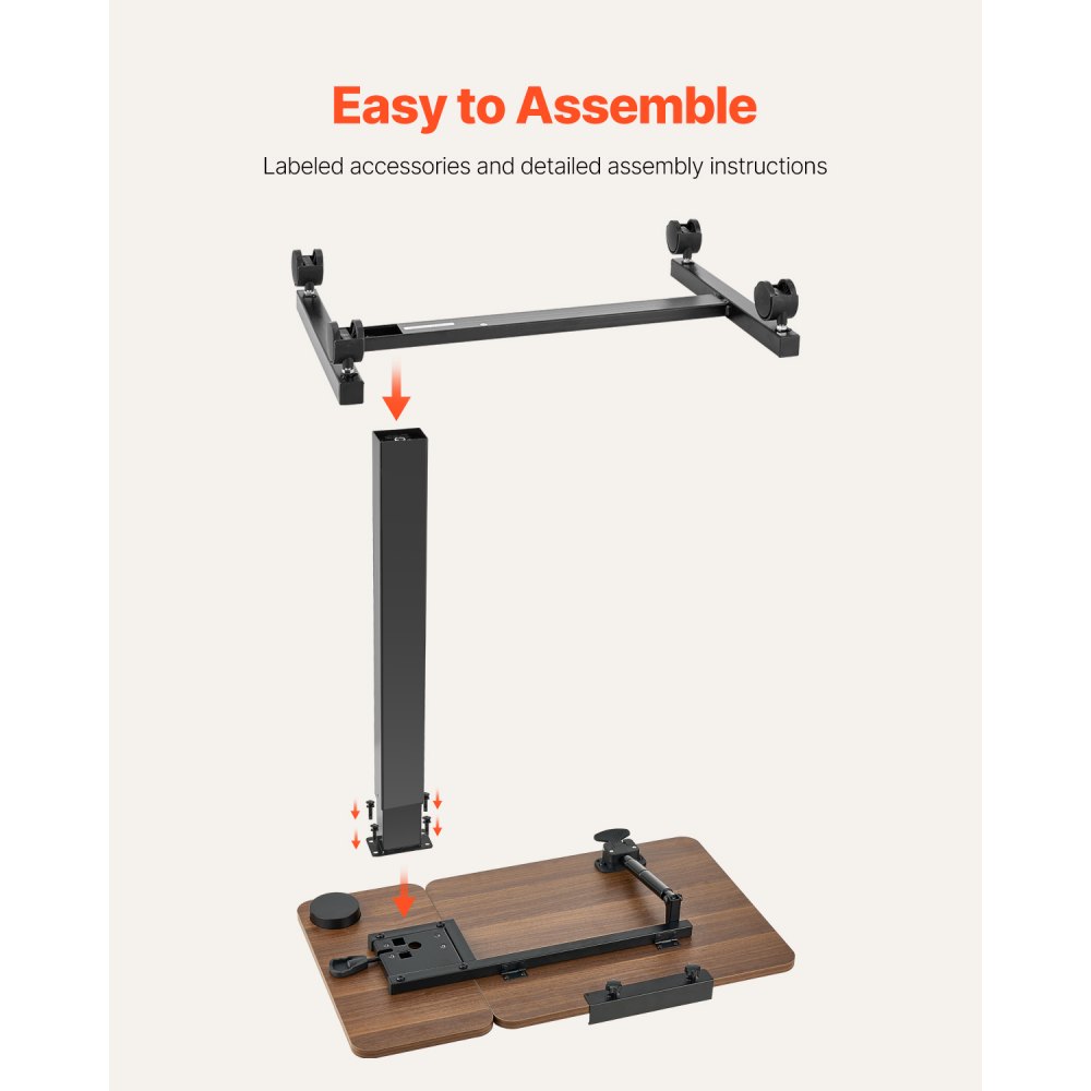 VEVOR Mesa de Cama, Mesa Auxiliar Móvil con Escritorio Abatible y 4 Ruedas Altura y Ángulo Ajustables Escritorio para Portátil con Portavasos para Cama, Hogar y Estudio, Color Madera y Negro