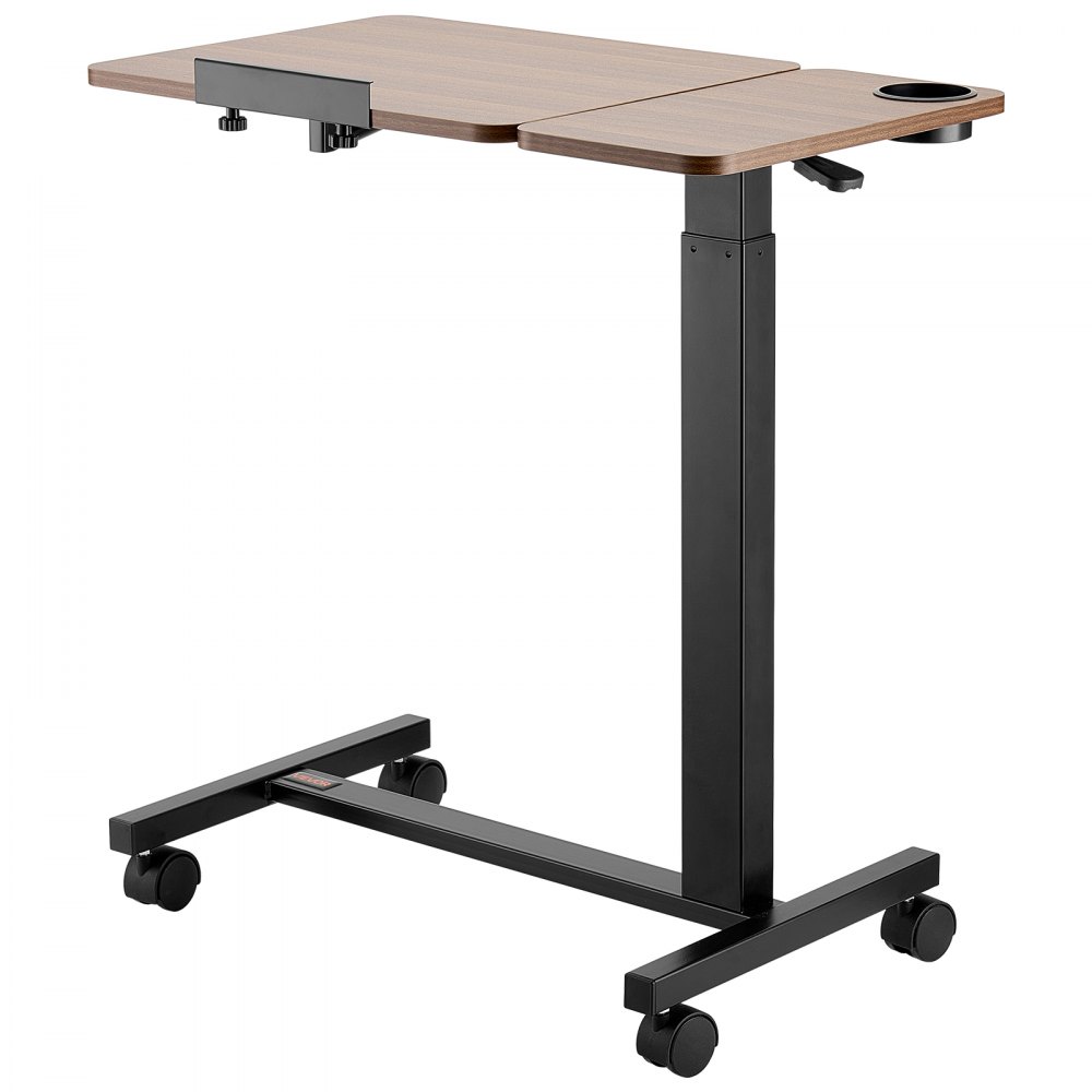 VEVOR Mesa de Cama, Mesa Auxiliar Móvil con Escritorio Abatible y 4 Ruedas Altura y Ángulo Ajustables Escritorio para Portátil con Portavasos para Cama, Hogar y Estudio, Color Madera y Negro