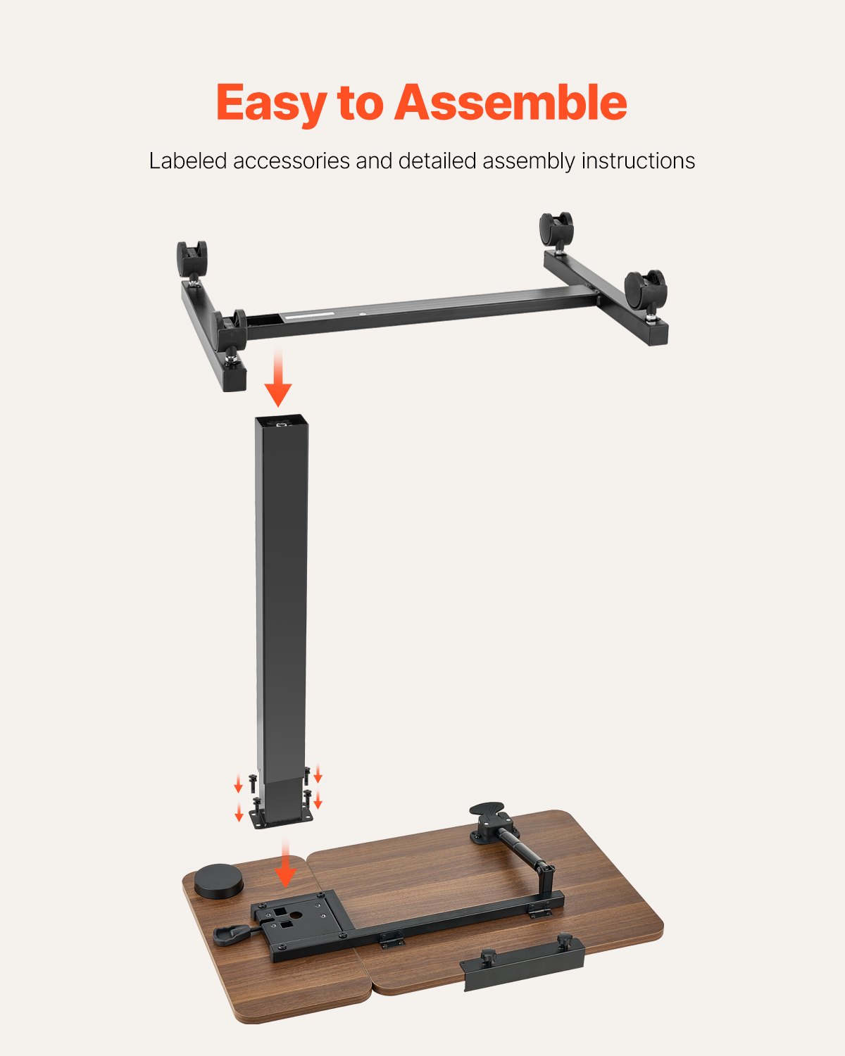 VEVOR Overbed Table, Mobile Side Table with Foldable Desktop, Height & Angle Adjustable Laptop Table with Cup Holder, Bed Table for Office/Study