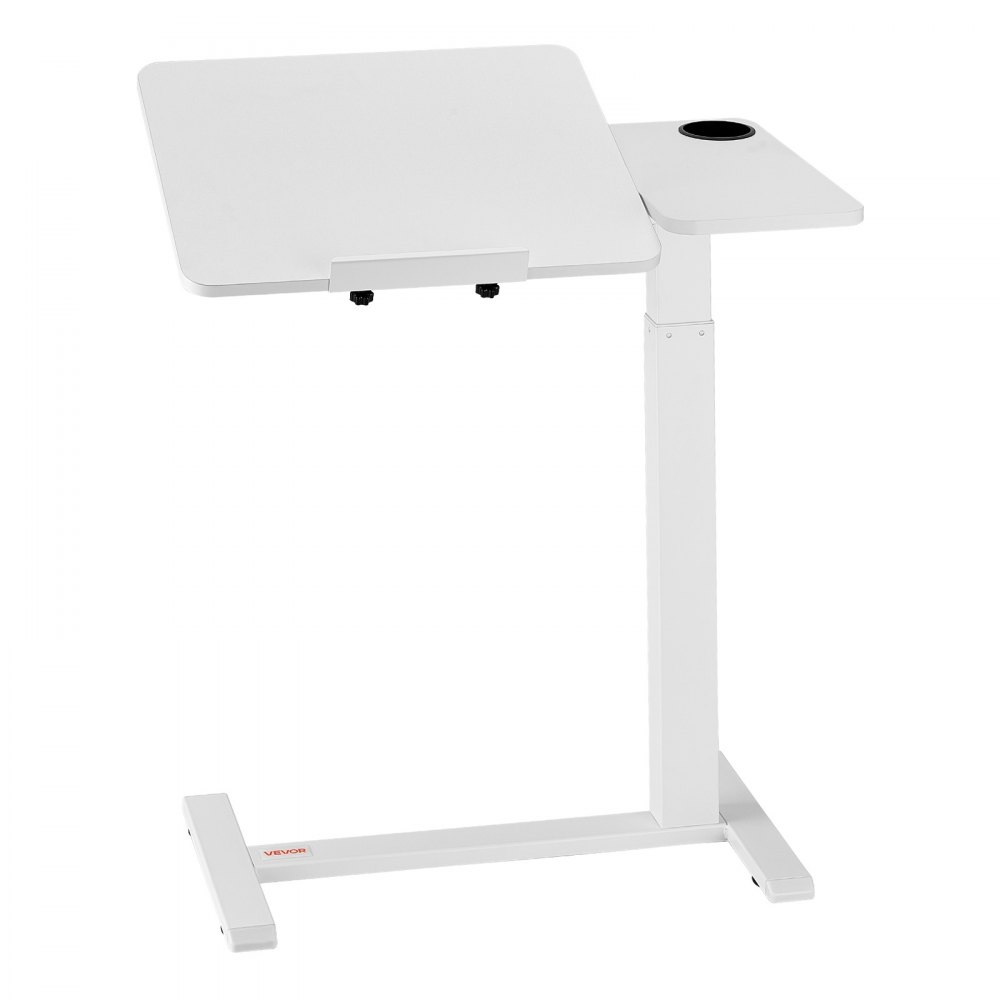 VEVOR Mesa de Cama, Mesa Auxiliar Móvil con Escritorio Abatible y 4 Ruedas Ocultas, Altura y Ángulo Ajustables Escritorio para Portátil con Portavasos para Cama, Hogar, Oficina y Estudio, Blanco