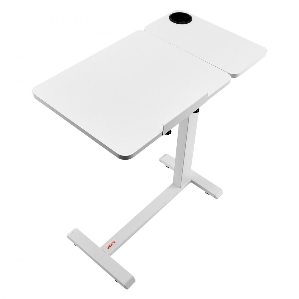 VEVOR Mesa de Cama, Mesa Auxiliar Móvil con Escritorio Abatible y 4 Ruedas Ocultas, Altura y Ángulo Ajustables Escritorio para Portátil con Portavasos para Cama, Hogar, Oficina y Estudio, Blanco