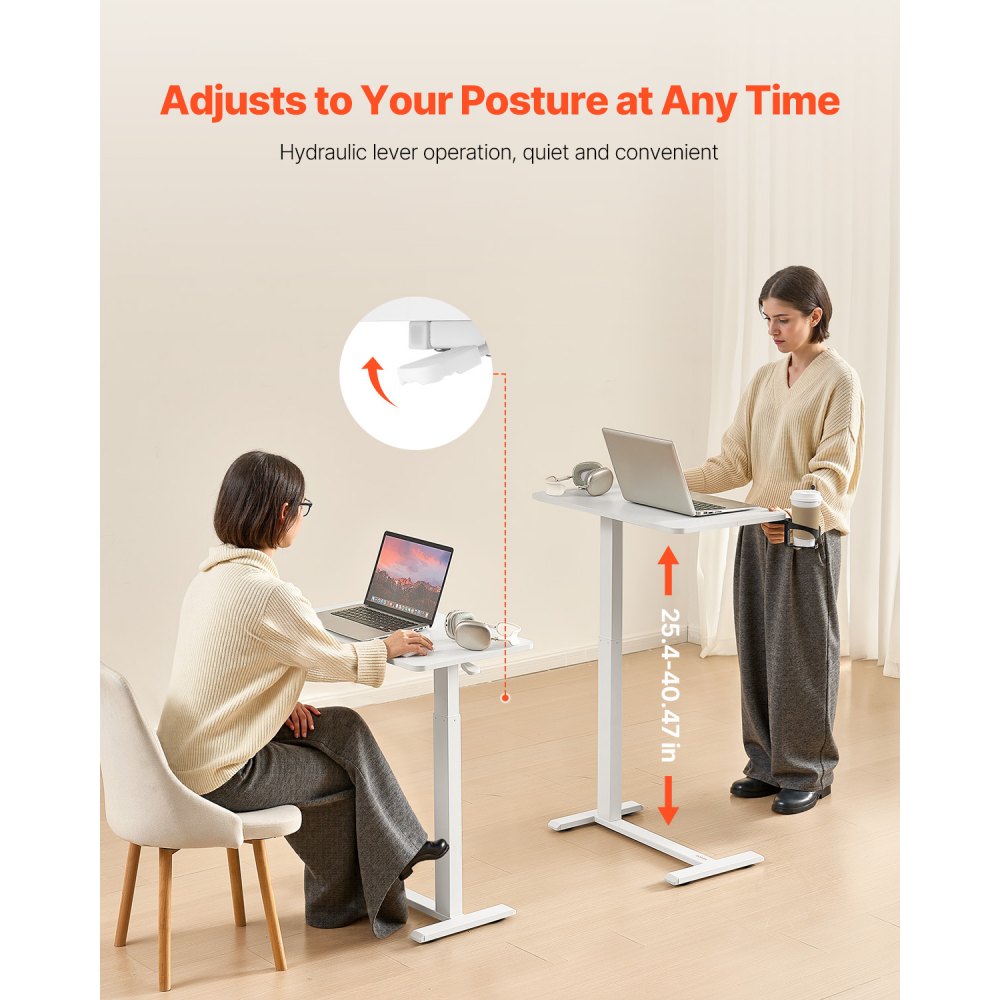 VEVOR Mesa de Cama, Mesa Auxiliar Móvil con 4 Ruedas Ocultas, Altura Ajustable Escritorio para Portátil con Portavasos, Escritorio Portátil de Aglomerado para Cama, Oficina y Estudio, Blanco