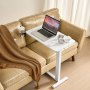 VEVOR Overbed Table, Mobile Side Table with 4 Hidden Wheels, Height-Adjustable & Laptop Table with Cup Holder, Portable Bed Table for Office, Study, Home, White