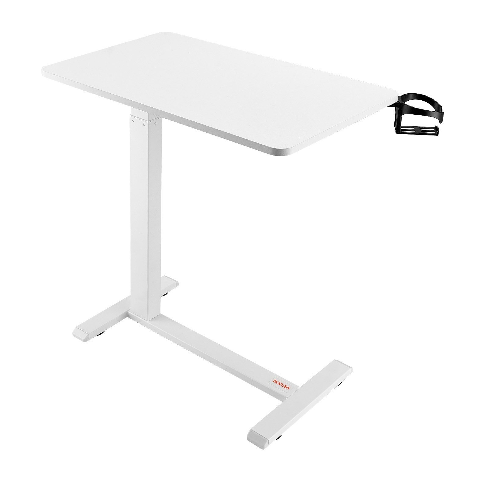 VEVOR Mesa de Cama, Mesa Auxiliar Móvil con 4 Ruedas Ocultas, Altura Ajustable Escritorio para Portátil con Portavasos, Escritorio Portátil de Aglomerado para Cama, Oficina y Estudio, Blanco