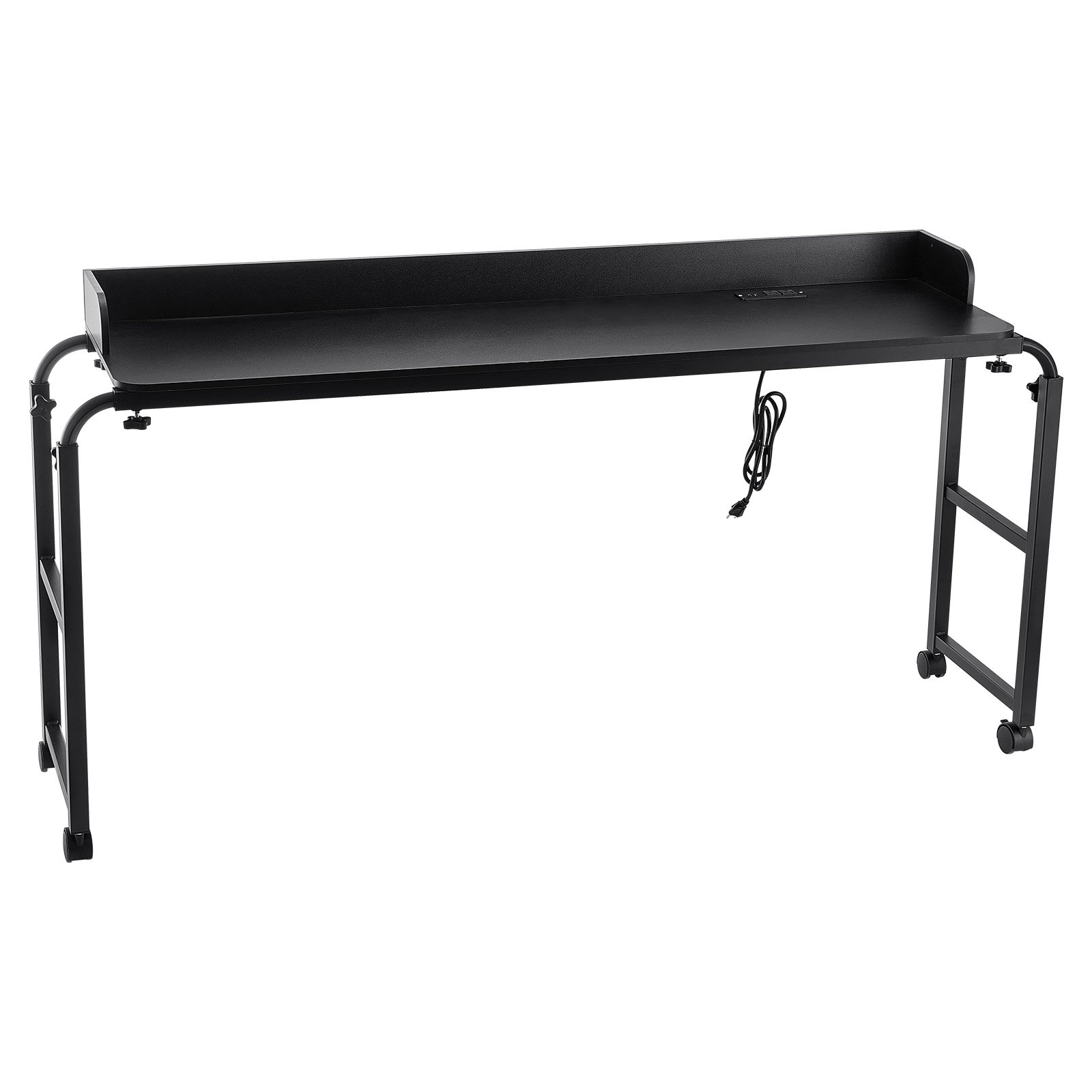 VEVOR Mesa de Cama, Mesa Auxiliar Móvil con 4 Ruedas (2 con Freno) y Toma de Corriente Altura Ajustable Escritorio para Portátil con Ruedas Escritorio Portátil de Aglomerado para Hogar, Negro