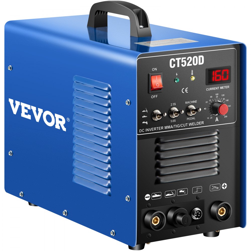 VEVOR Soldadora Inversor, CT520D Multifunción Combo 3 en 1 Cortadora de Plasma/TIG/MMA, 220 V, 1 - PH, 50/60 Hz Máquina de Soldadura TIG Inverter por Arco 60% a 50 amperios Panel de Monitor LCD