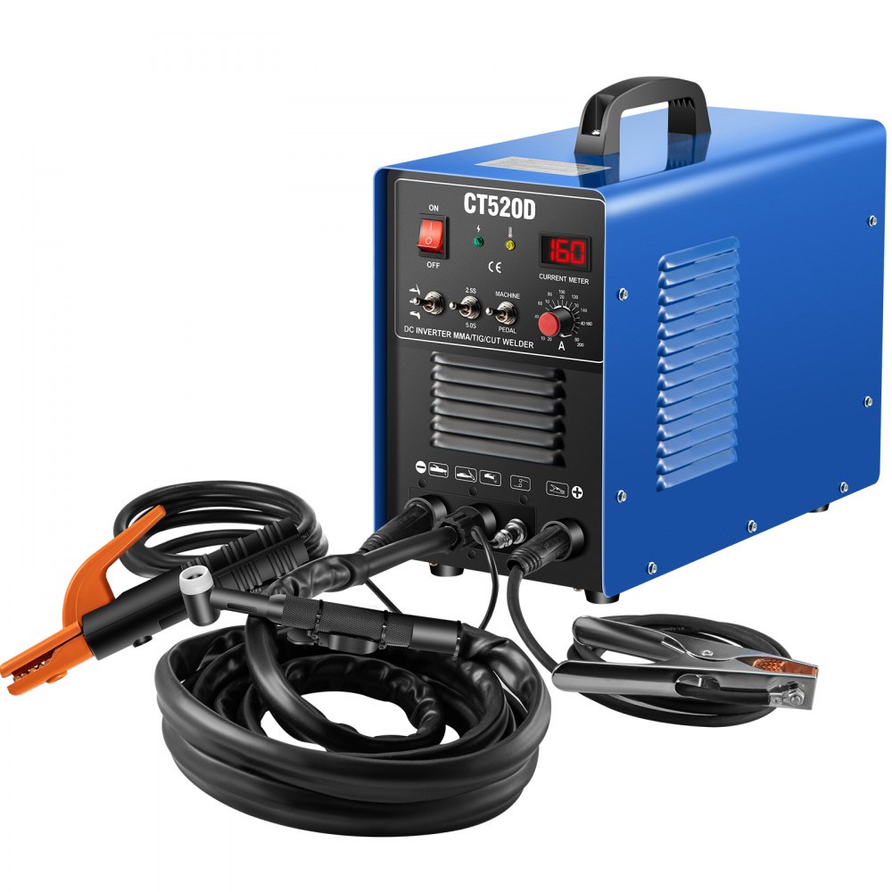 VEVOR Soldadora Inversor, CT520D Multifunción Combo 3 en 1 Cortadora de Plasma/TIG/MMA, 220 V, 1 - PH, 50/60 Hz Máquina de Soldadura TIG Inverter por Arco 60% a 50 amperios Panel de Monitor LCD