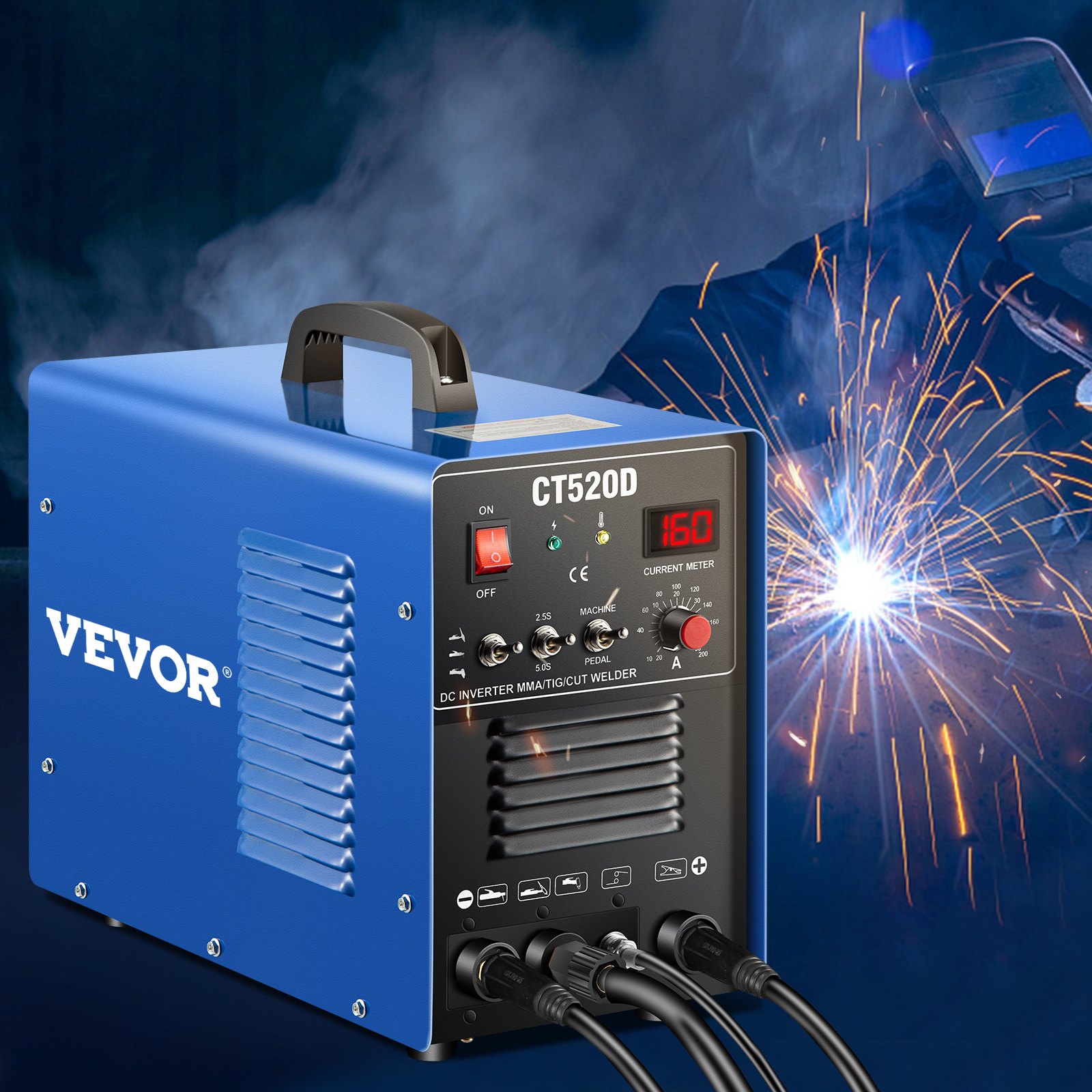 VEVOR Soldadora Inversor, CT520D Multifunción Combo 3 en 1 Cortadora de Plasma/TIG/MMA, 220 V, 1 - PH, 50/60 Hz Máquina de Soldadura TIG Inverter por Arco 60% a 50 amperios Panel de Monitor LCD