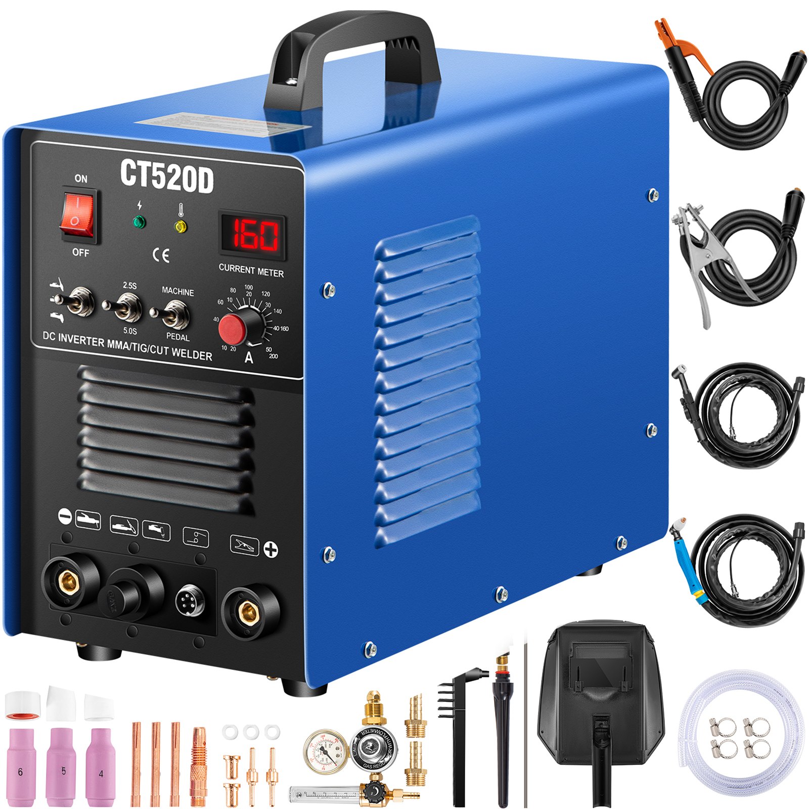 VEVOR Soldadora Inversor, CT520D Multifunción Combo 3 en 1 Cortadora de Plasma/TIG/MMA, 220 V, 1 - PH, 50/60 Hz Máquina de Soldadura TIG Inverter por Arco 60% a 50 amperios Panel de Monitor LCD