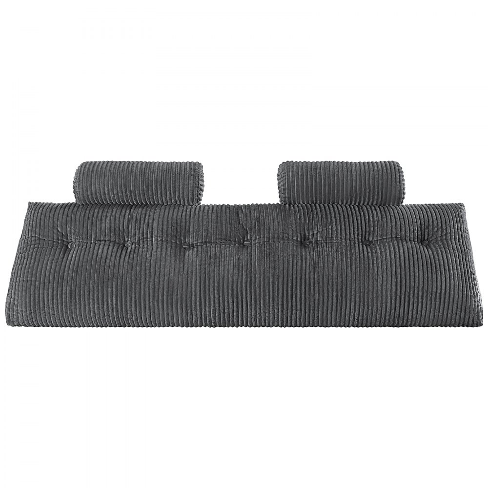 VEVOR Almohada para Cabecero de Cama 192 x 20,5 x 53 cm de Tela de Franela Lavable Tamaño King con 2 Bolsillos Laterales y 2 Reposacabezas para Leer, Jugar, Descansar y Trabajar en la Cama, Gris