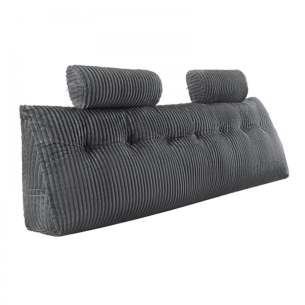 VEVOR Almohada para Cabecero de Cama 192 x 20,5 x 53 cm de Tela de Franela Lavable Tamaño King con 2 Bolsillos Laterales y 2 Reposacabezas para Leer, Jugar, Descansar y Trabajar en la Cama, Gris