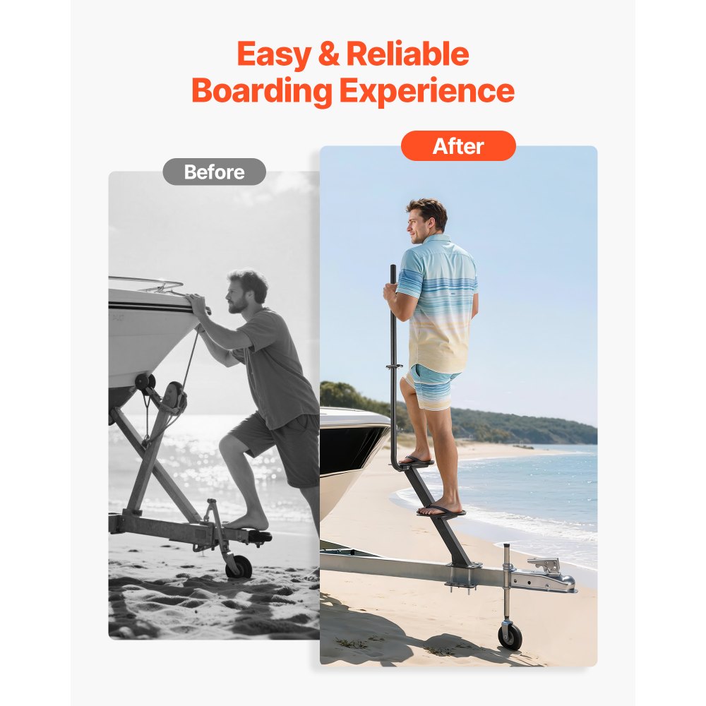 VEVOR Escalones para Remolque de Barcos 2 Escalones Superficie Antideslizante Escalera de Acero al Carbono, Aptos para Marcos de 76,2 x 76,2 mm, 76,2 x 127 mm y 101,6 x 101,6 mm, Montaje Inferior