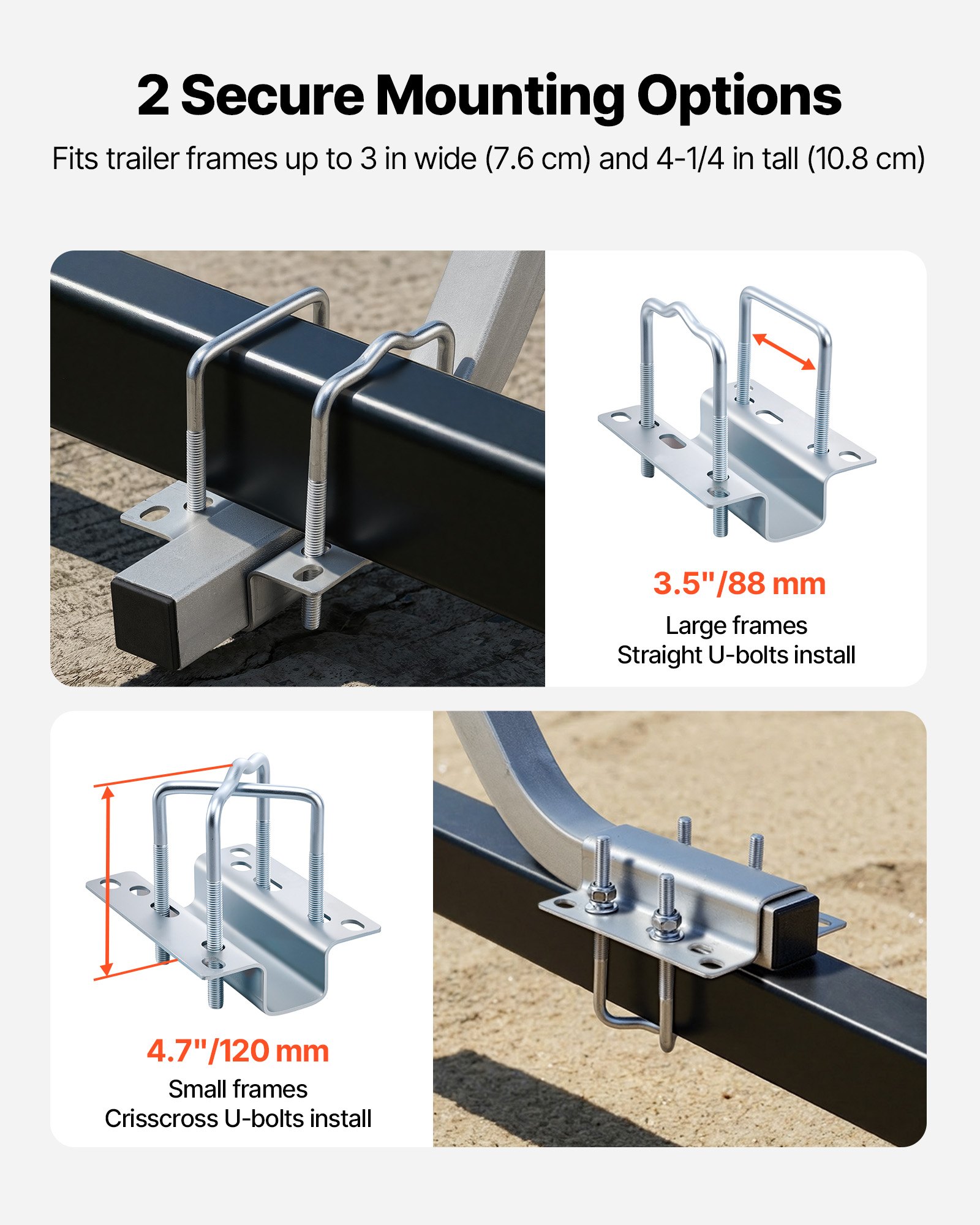 VEVOR Guía para Remolque de Barco Ancho Ajustable de 30 mm, 2 Guías de Acero Robusto de Alta Resistencia con Almohadillas de Soporte, Compatibles con Remolques Tipo Pontón con Vigas en L para Botes