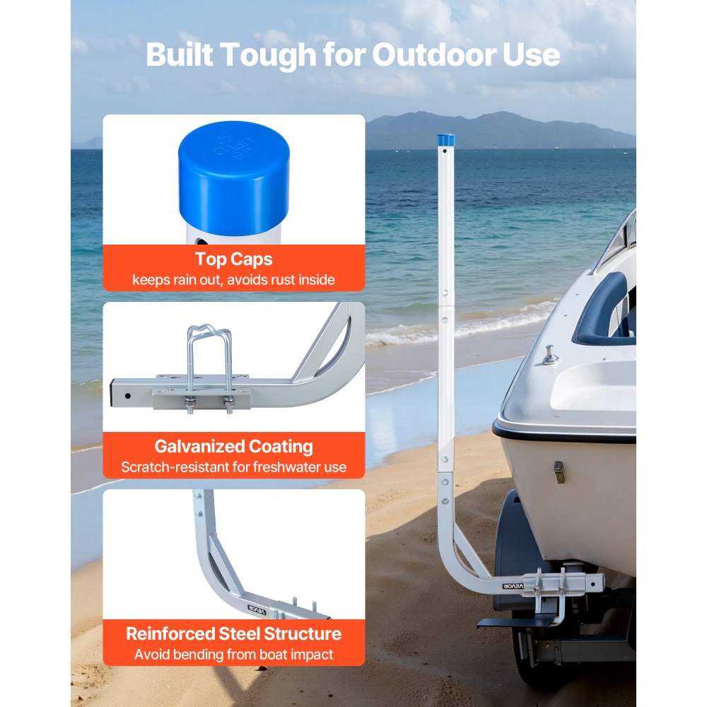 VEVOR Guía para Remolque de Barco Altura de 775 mm/1205 mm, 2 Piezas de Acero Reforzado de Alta Resistencia, con Tubos de PVC, para Barcos de Esquí, Barcos de Pesca Compactos, Veleros Pequeños