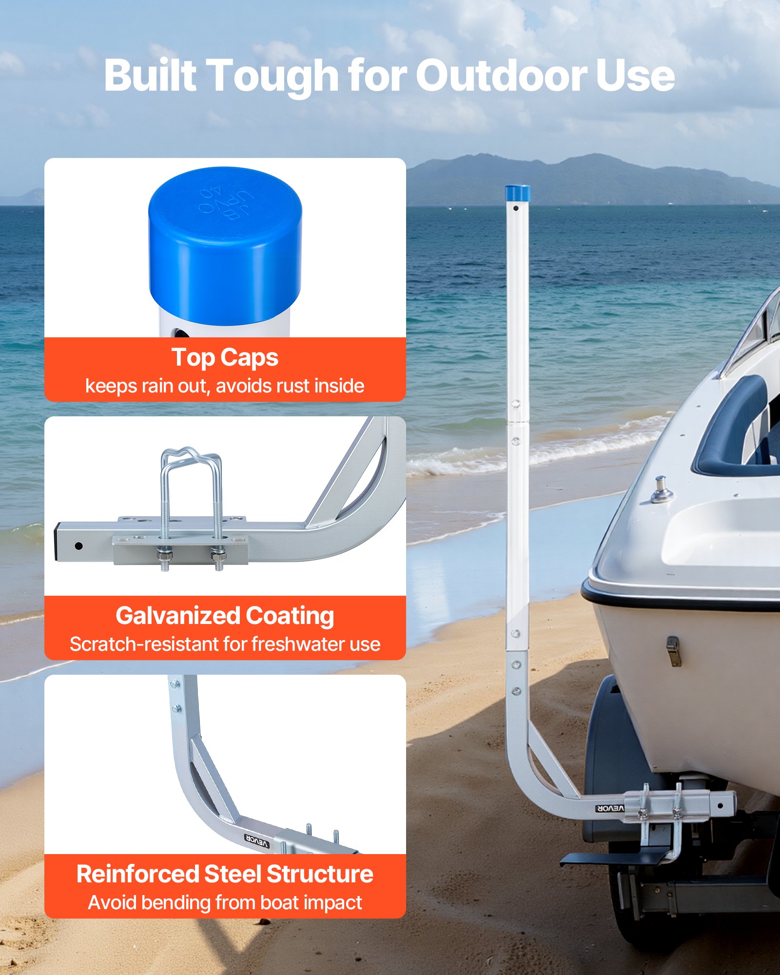 VEVOR Guía para Remolque de Barco Altura de 775 mm/1205 mm, 2 Piezas de Acero Reforzado de Alta Resistencia, con Tubos de PVC, para Barcos de Esquí, Barcos de Pesca Compactos, Veleros Pequeños