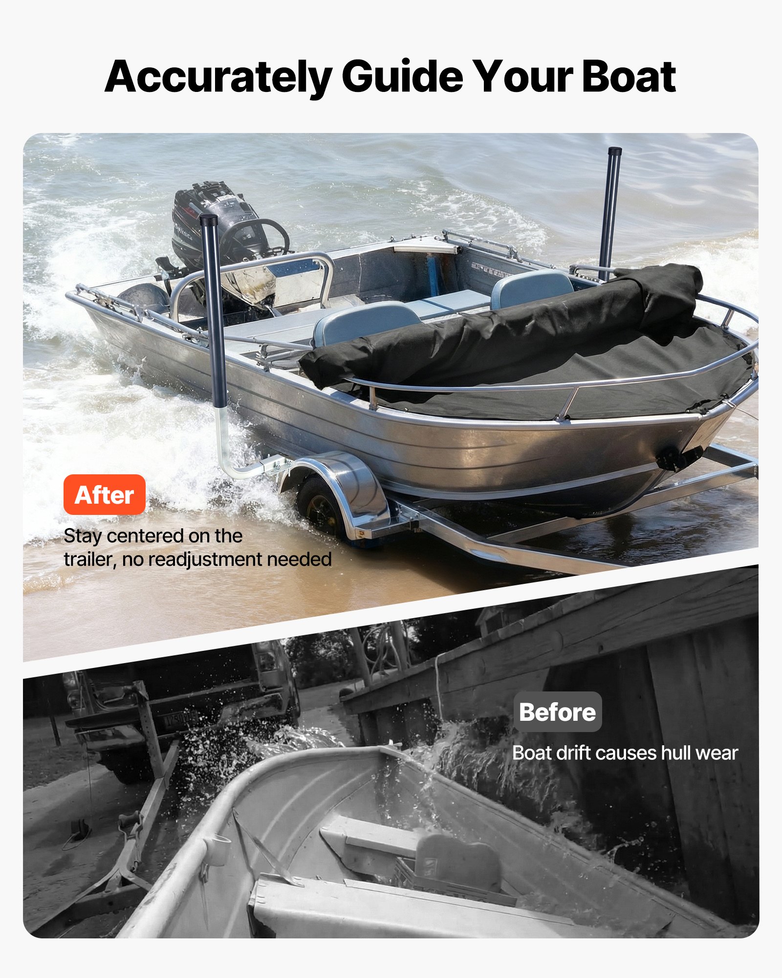 VEVOR Guía para Remolque de Barco Altura de 1016 mm/1219 mm, 2 Piezas de Acero Reforzado de Alta Resistencia, con Tubos de PVC, para Barcos de Esquí, Barcos de Pesca Compactos, Veleros Pequeños