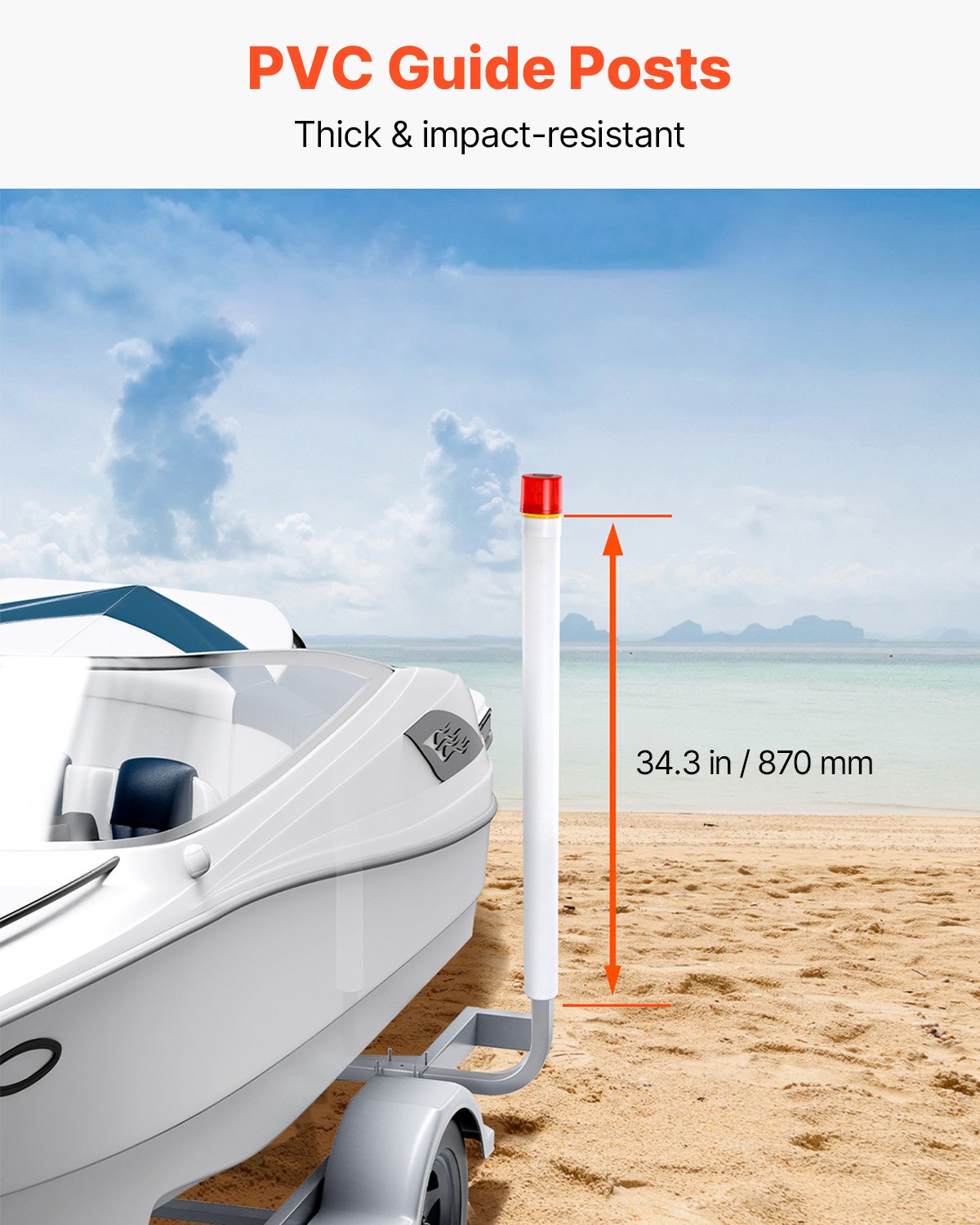 VEVOR Guía para Remolque de Barco 117,5 cm Ancho Ajustable 30 cm Guía de Lanzamiento de Acero con Tubo de PVC y LED para Moto Acuática, Barco de Pesca, Velero, Bote Inflable, 550 x 85 x 1175 mm