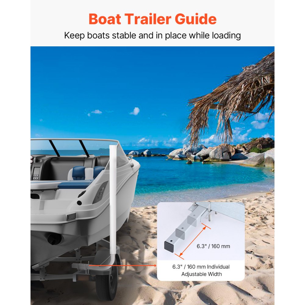 VEVOR  Guía para Remolque de Barco 121,5cm Ancho Ajustable 16 cm Guía de Lanzamiento de Acero Galvanizado con Tubo de PVC para Motos Acuáticas, Barcos de Pesca, Veleros, Botes Inflables, 480x85x1215mm