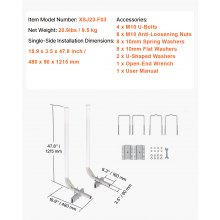 VEVOR  Guía para Remolque de Barco 121,5cm Ancho Ajustable 16 cm Guía de Lanzamiento de Acero Galvanizado con Tubo de PVC para Motos Acuáticas, Barcos de Pesca, Veleros, Botes Inflables, 480x85x1215mm