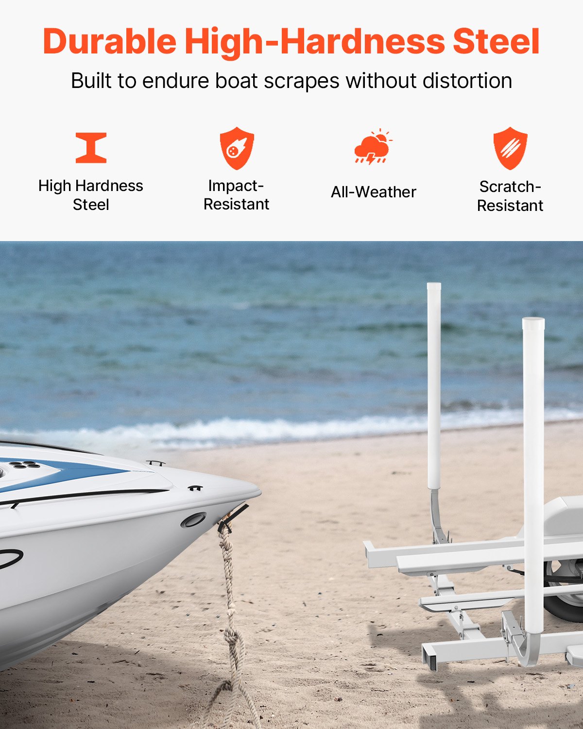 VEVOR  Guía para Remolque de Barco 121,5cm Ancho Ajustable 16 cm Guía de Lanzamiento de Acero Galvanizado con Tubo de PVC para Motos Acuáticas, Barcos de Pesca, Veleros, Botes Inflables, 480x85x1215mm
