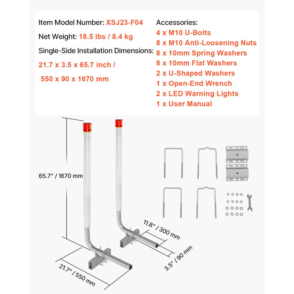 VEVOR Guía para Remolque de Barco 160 cm Ancho Ajustable 30 cm Guía de Lanzamiento de Acero Galvanizado con Tubo de PVC y LED para Moto Acuática, Barco de Pesca, Velero, Bote Inflable, 550x85x1600 mm