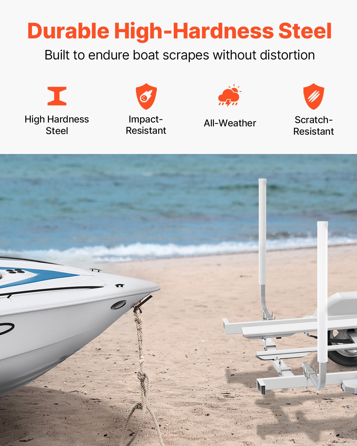 VEVOR  Guía para Remolque de Barco 159 cm Ancho Ajustable 30 cm Guía de Lanzamiento de Acero Galvanizado con Tubo de PVC para Motos Acuáticas, Barcos de Pesca, Veleros, Botes Inflables, 550x85x1520 mm