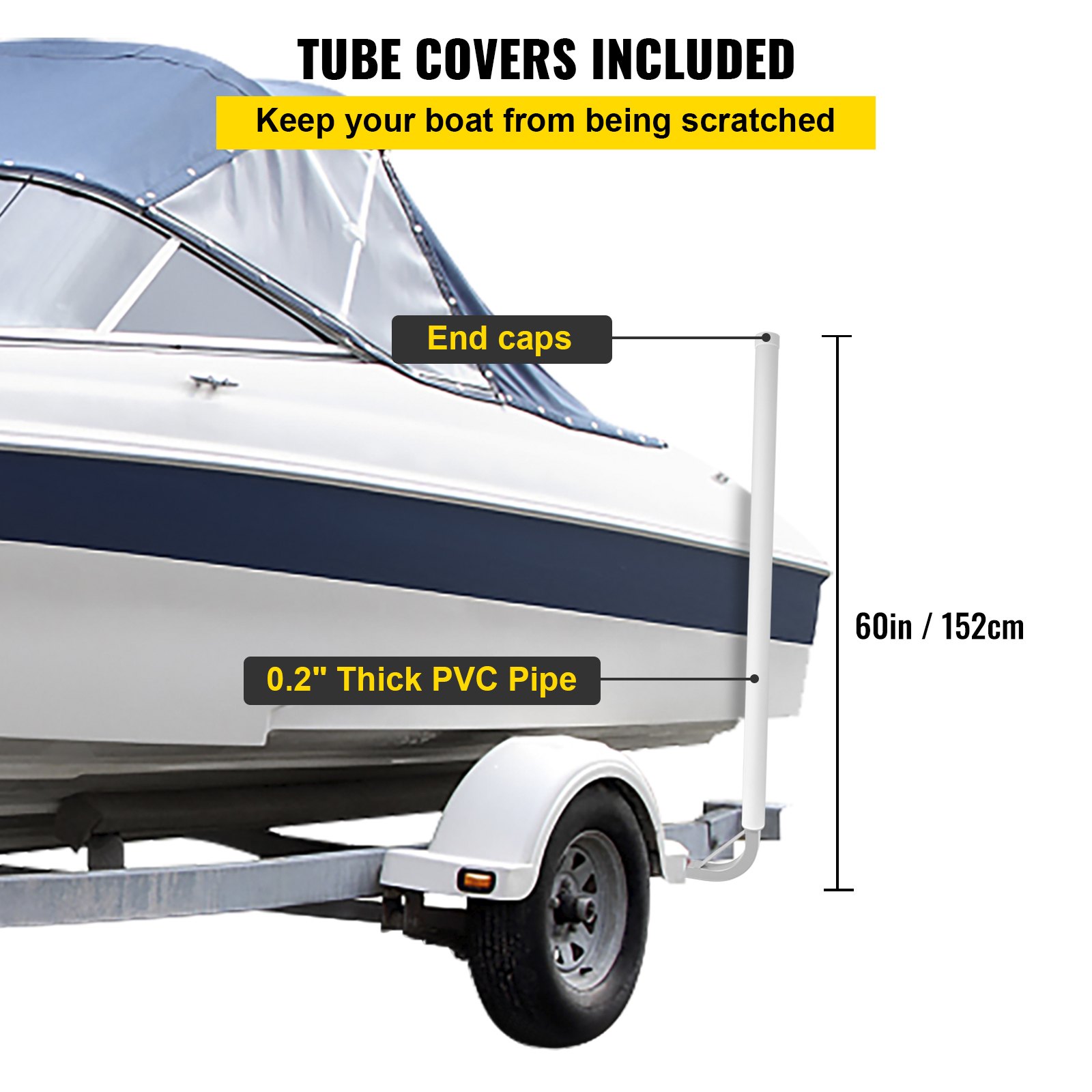 VEVOR Guías para Remolque de Barcos 152x46cm, Un Par de Guías de Lanzamiento de Acero, con Cubiertas de Tubos de PVC y Accesorios, para Jet-Ski, Pesca, Velero, Bote Inflable