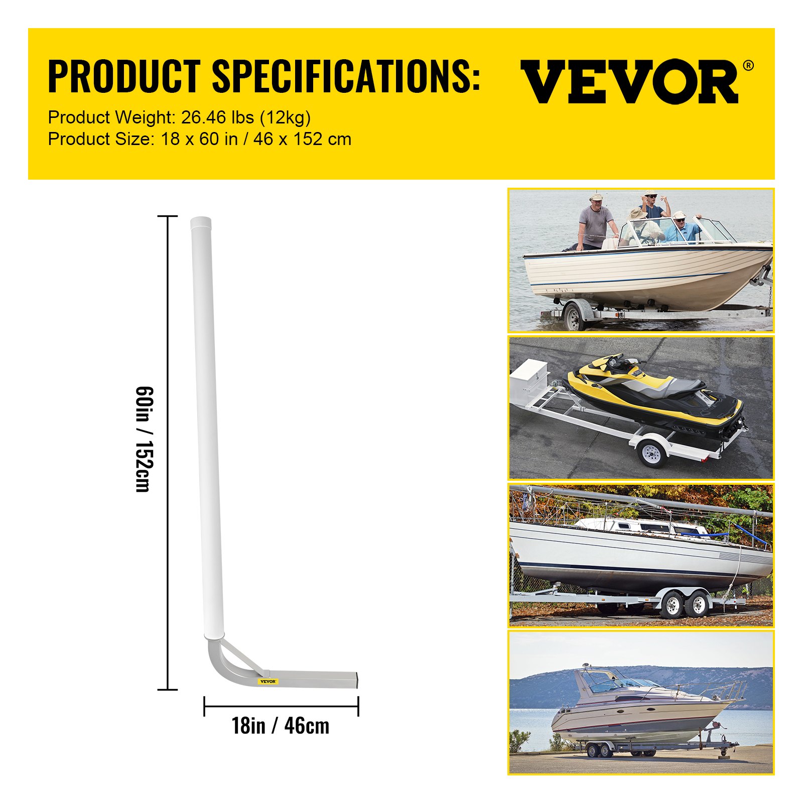 VEVOR Guías para Remolque de Barcos 152x46cm, Un Par de Guías de Lanzamiento de Acero, con Cubiertas de Tubos de PVC y Accesorios, para Jet-Ski, Pesca, Velero, Bote Inflable