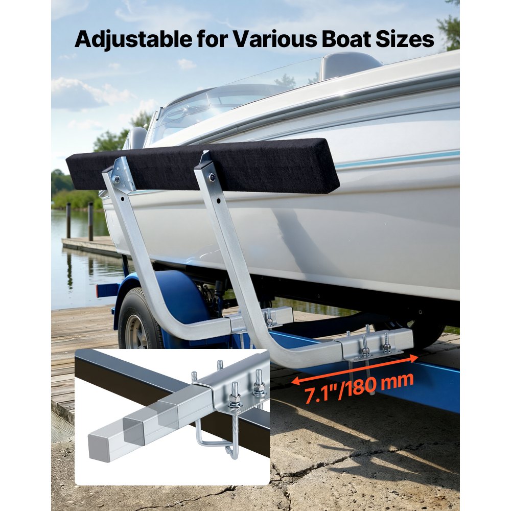 VEVOR Guía para Remolque de Barco Altura Ajustable de 425 mm/475 mm, 2 Guías de Acero Engrosado con Almohadillas de Soporte, Compatibles con Remolques Tipo Pontón con Vigas, para Botes, Canoas