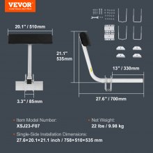 VEVOR Guía para Remolque de Barco 53,5 cm Ancho Ajustable 33 cm Guía de Lanzamiento de Acero Galvanizado con Acolchado Protector para Barcos de Pesca Pequeños, Bote Inflable, 700 x 510 x 510 mm