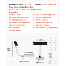 VEVOR Guía para Remolque de Barco 53,5 cm Ancho Ajustable 33 cm Guía de Lanzamiento de Acero Galvanizado con Acolchado Protector para Barcos de Pesca Pequeños, Bote Inflable, 700 x 510 x 510 mm