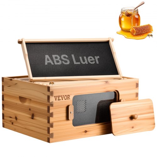 VEVOR Kit de Colmena de Abejas de Madera 10 Marcos con Caja Profunda Madera de Cedro Recubierta de Cera de Abejas Base de Ventanas Acrílicas Transparentes para Apicultores Principiantes Profesionales