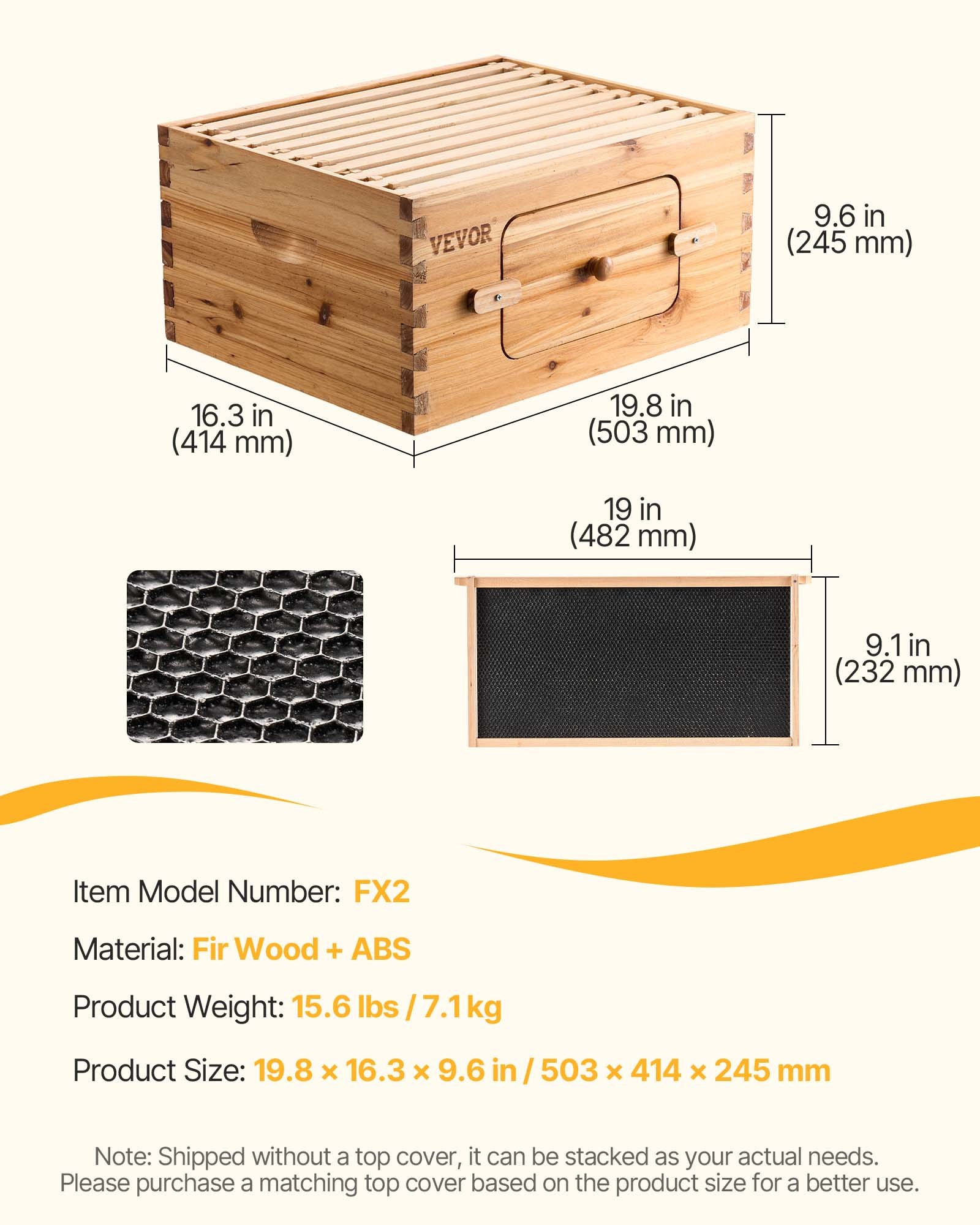 VEVOR Kit de Colmena de Abejas de Madera 10 Marcos con Caja Profunda Madera de Cedro Recubierta de Cera de Abejas Base de Ventanas Acrílicas Transparentes para Apicultores Principiantes Profesionales