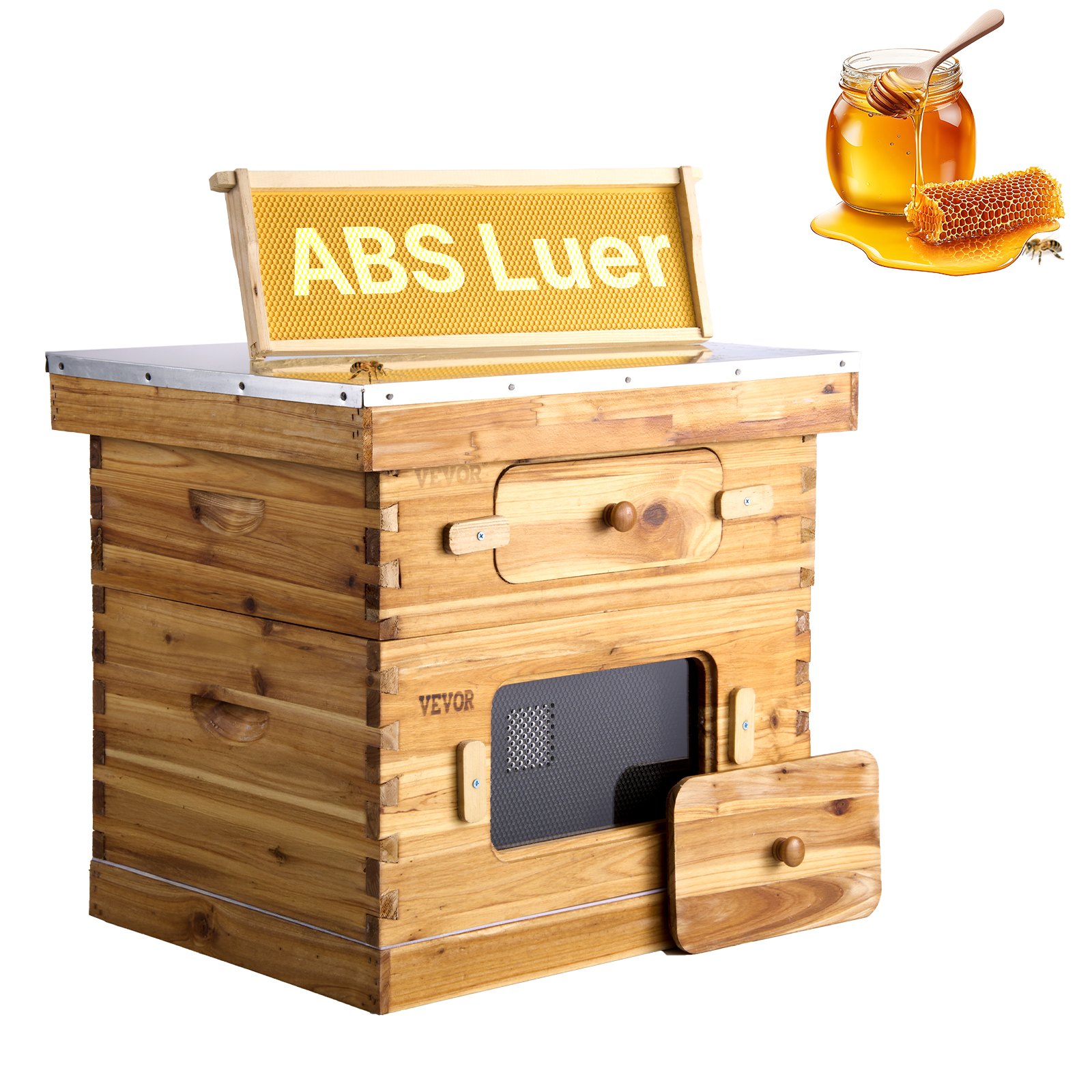 VEVOR Colmena de Abejas 20 Marcos Madera de Cedro Recubierta de Cera de Abejas 1 Caja Profunda 1 Mediana Bases de Ventanas Acrílicas Transparentes para Apicultores Principiantes Profesionales